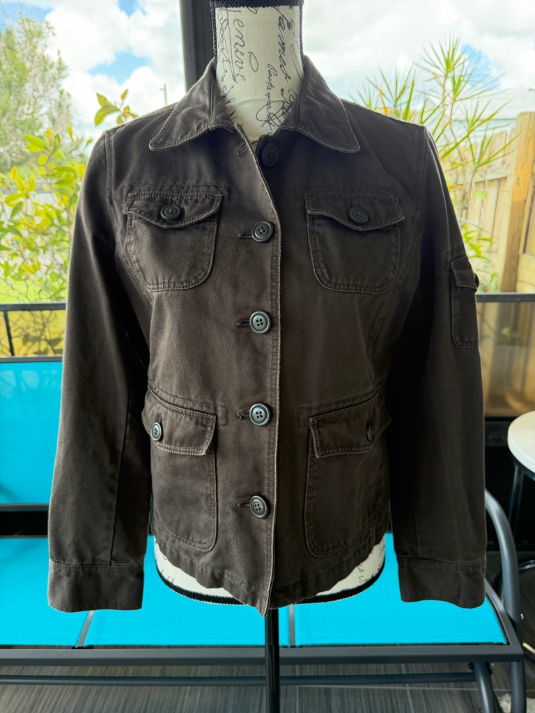 J. Crew Dark Brown Cotton Denim Jacket With Button Front Size Pm
